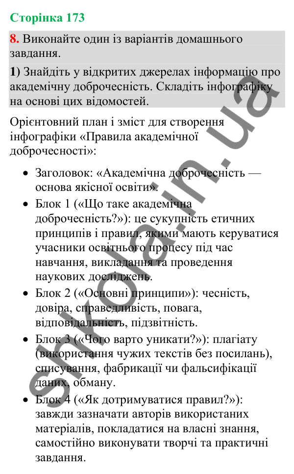 Відповідь до вправи 8 (§ 52, с. 173) з української мови для 9 класу (Голуб, 2026): Академічна доброчесність