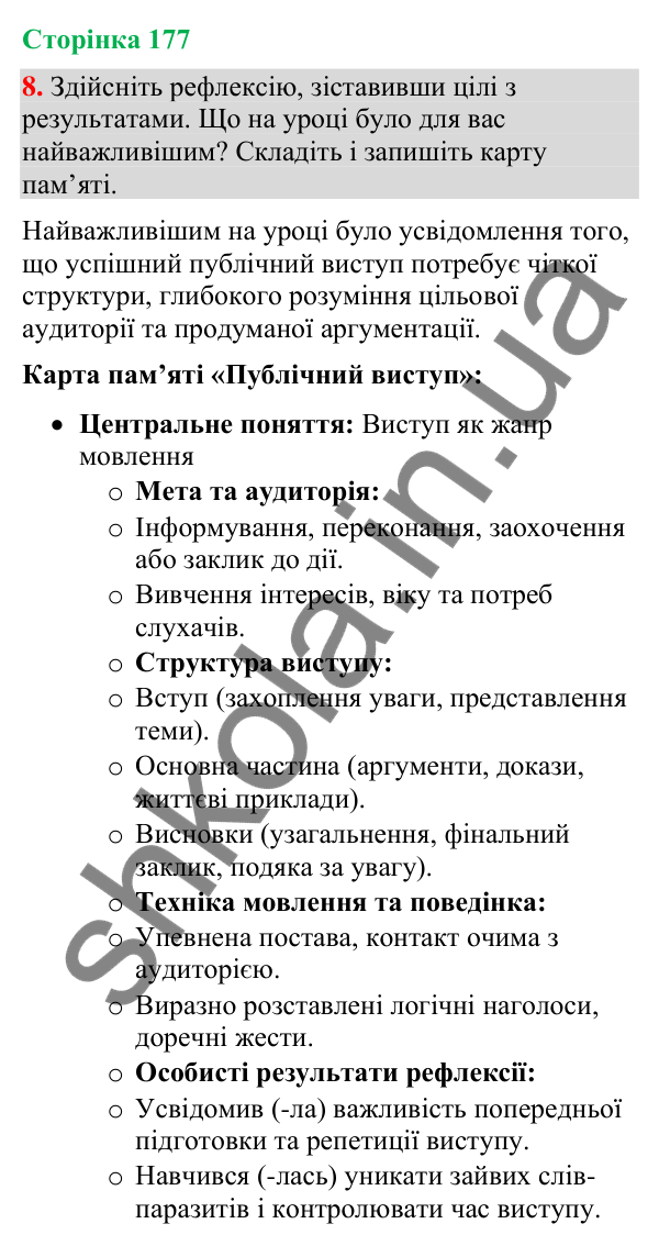 Відповідь до вправи 8 (§ 53, с. 177) з української мови для 9 класу (Голуб, 2026): Виступ