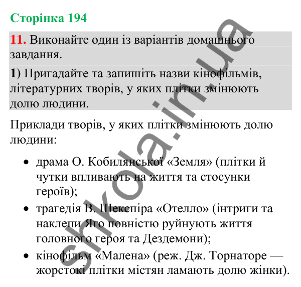 Відповідь до вправи 11 (§ 58, с. 194) з української мови для 9 класу (Голуб, 2026): Осуд. Плітки
