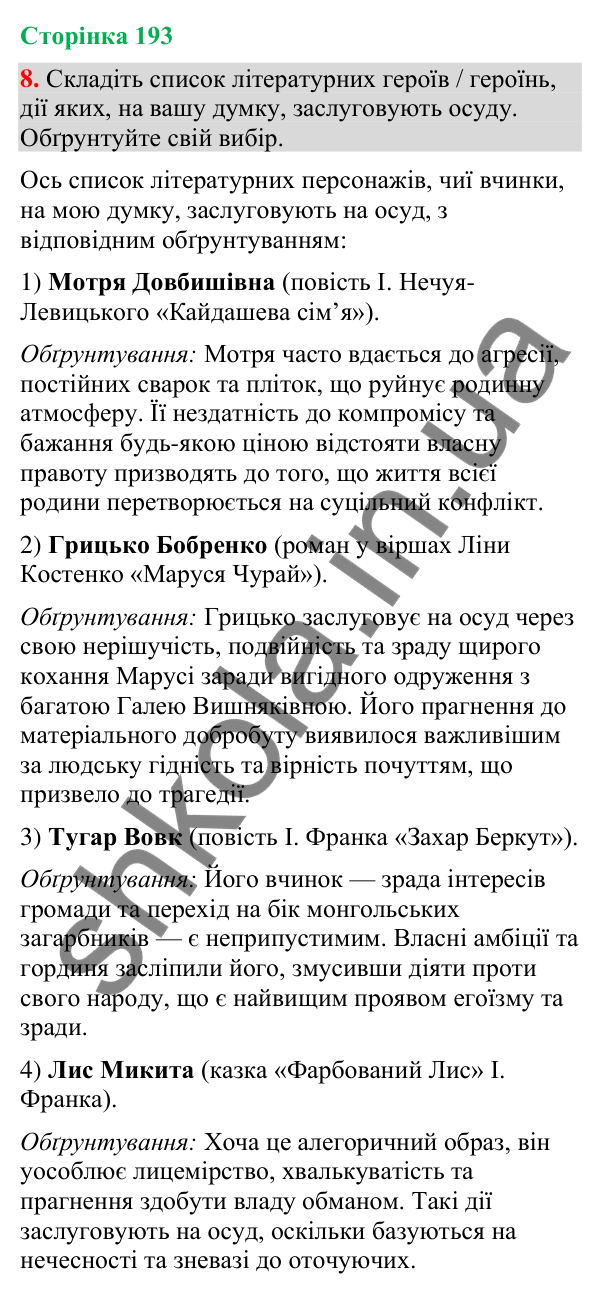 Відповідь до вправи 8 (§ 58, с. 193) з української мови для 9 класу (Голуб, 2026): Осуд. Плітки