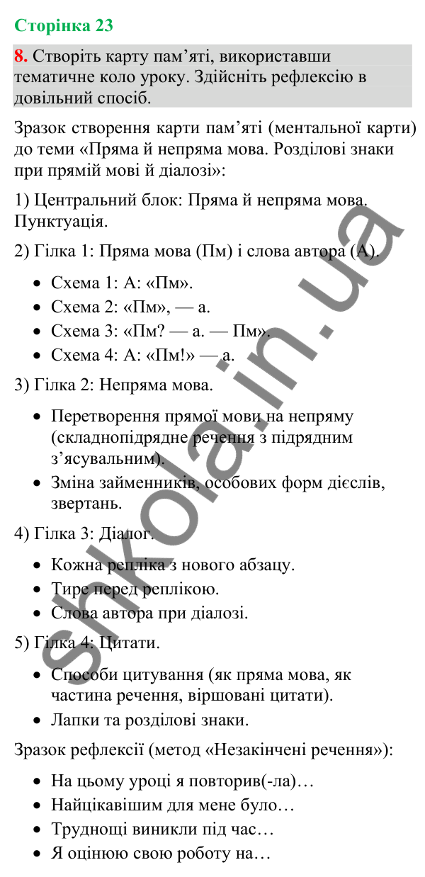Відповідь до вправи 8 (§ 6, с. 23) з української мови для 9 класу (Голуб, 2026): Розділові знаки при прямій мові й діалозі:…