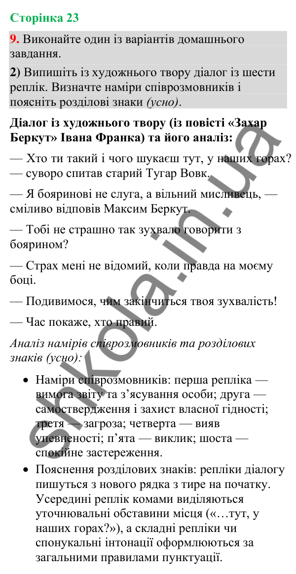 Відповідь до вправи 9, варіант 2 (§ 6, с. 23) з української мови для 9 класу (Голуб, 2026): Розділові знаки при прямій мові…