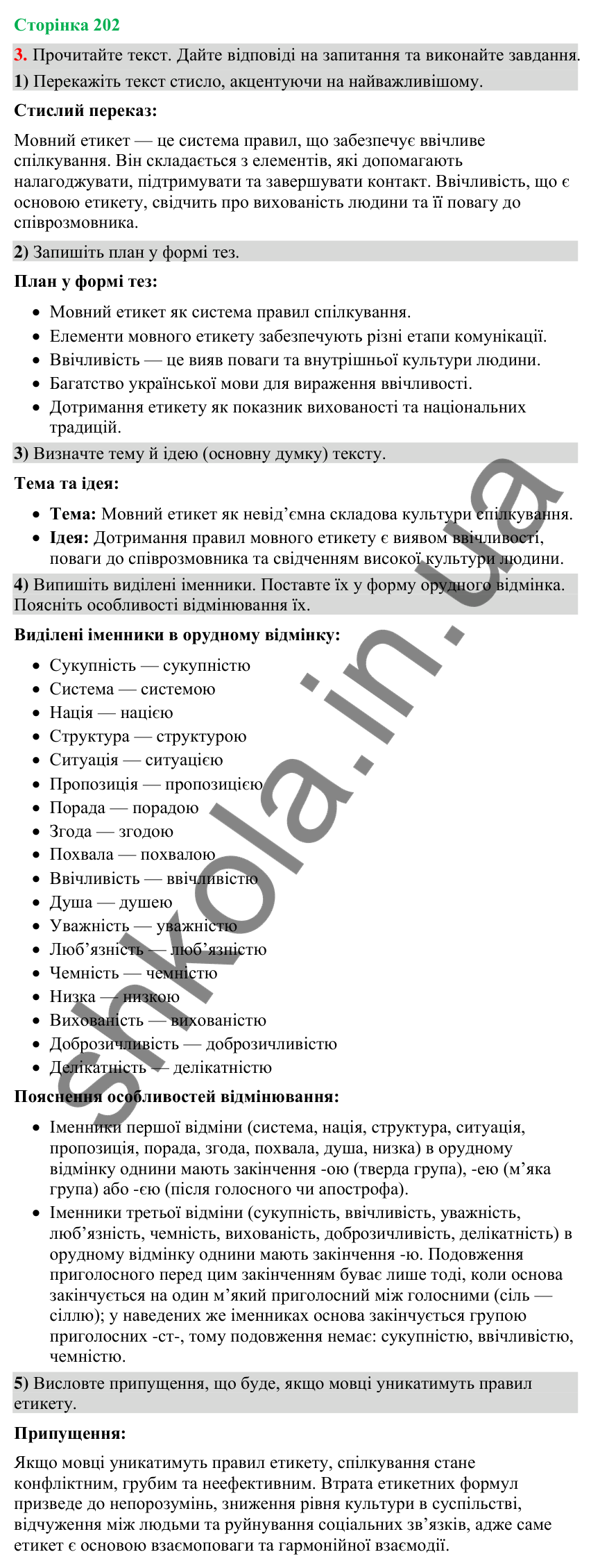 Відповідь до вправи 3 (§ 61, с. 202) з української мови для 9 класу (Голуб, 2026): Культура спілкування. Українські традиції