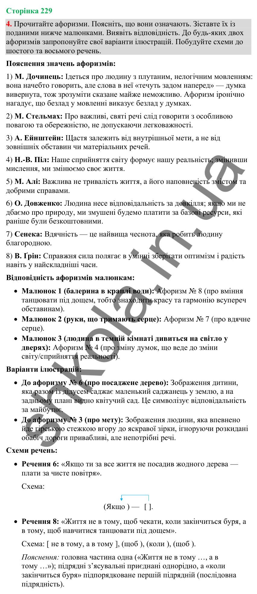 Відповідь до вправи 4 (§ 69, с. 229) з української мови для 9 класу (Голуб, 2026): Афоризми в мовленні