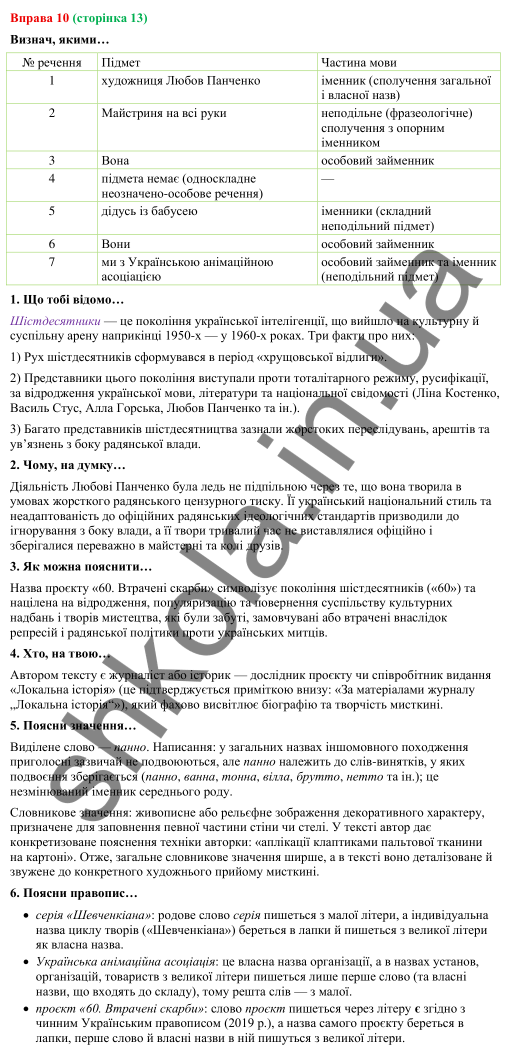 Відповідь до вправи 10 (с. 13) з української мови для 9 класу (Онатій, 2026): Головні та другорядні члени речення
