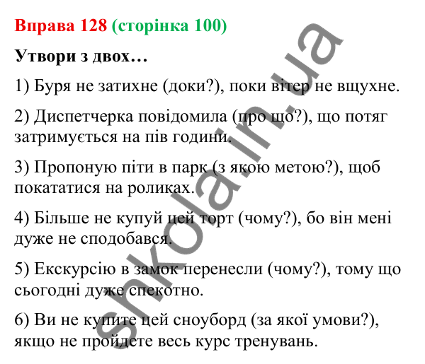 Відповідь до вправи 128 (с. 100) з української мови для 9 класу (Онатій, 2026): Види складнопідрядних речень