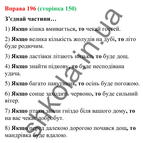 Відповідь до вправи 196 (с. 150) з української мови для 9 класу (Онатій, 2026): Складнопідрядні речення з підрядними умови
