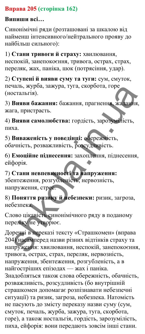 Відповідь до вправи 205 (с. 162) з української мови для 9 класу (Онатій, 2026): Творчий переказ