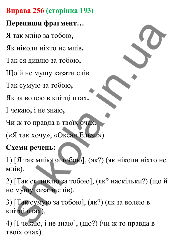 Відповідь до вправи 256 (с. 193) з української мови для 9 класу (Онатій, 2026): Складнопідрядні речення з підрядними…