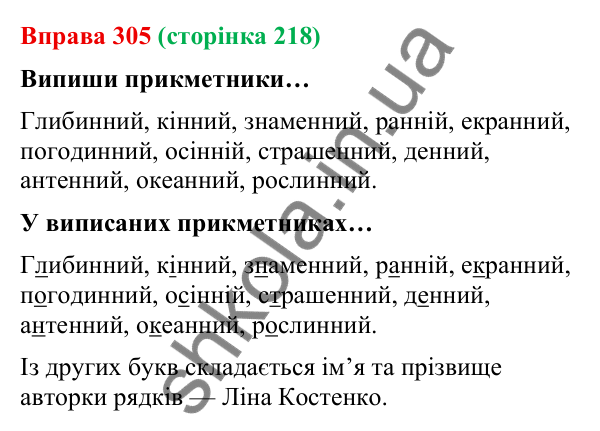 Відповідь до вправи 305 (с. 218) з української мови для 9 класу (Онатій, 2026): Складнопідрядні речення з кількома…