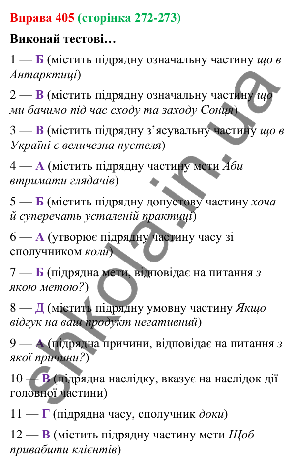 Відповідь до вправи 405 (с. 272-273) з української мови для 9 класу (Онатій, 2026): Складнопідрядне речення. Повторення