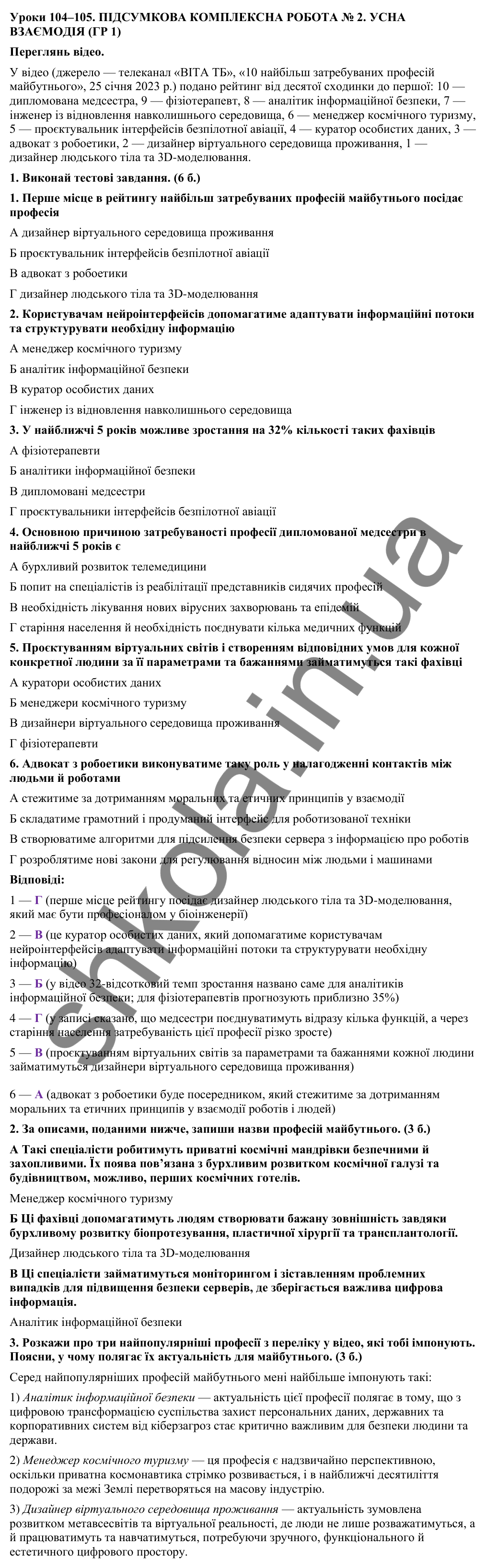 Відповіді до підсумкової комплексної роботи № 2: усна взаємодія (с. 281) з української мови для 9 класу (Онатій, 2026)