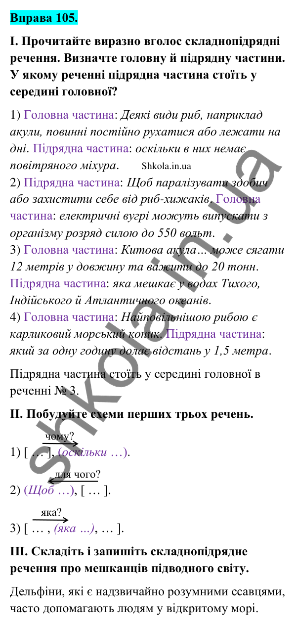Відповідь до вправи 105 (с. 58) з української мови для 9 класу (Заболотний, 2026): Особливості складнопідрядного речення
