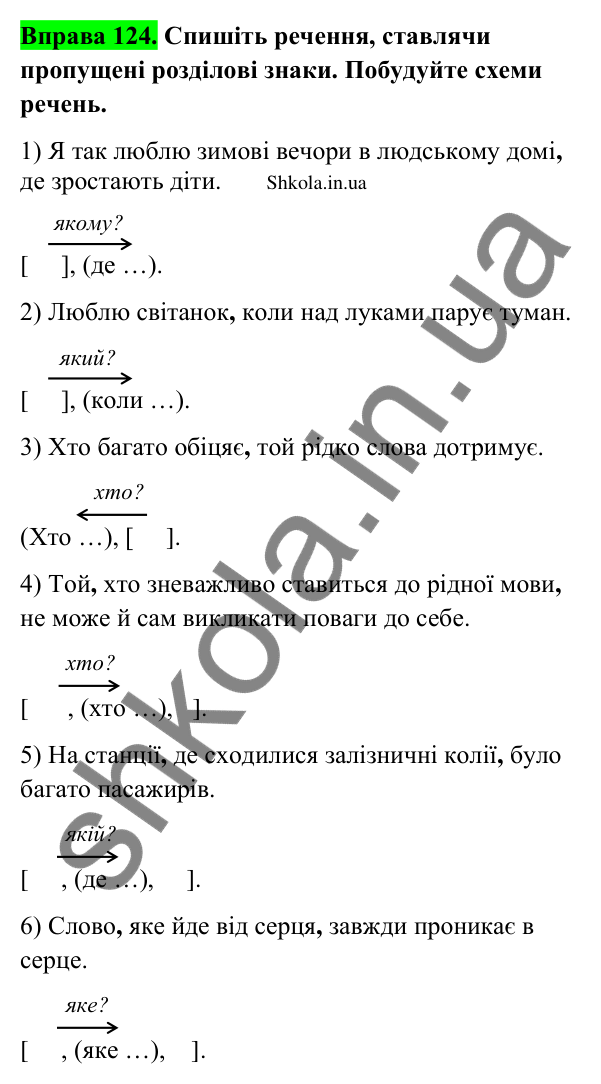 Відповідь до вправи 124 (с. 71) з української мови для 9 класу (Заболотний, 2026): Складнопідрядні речення з підрядними означальними