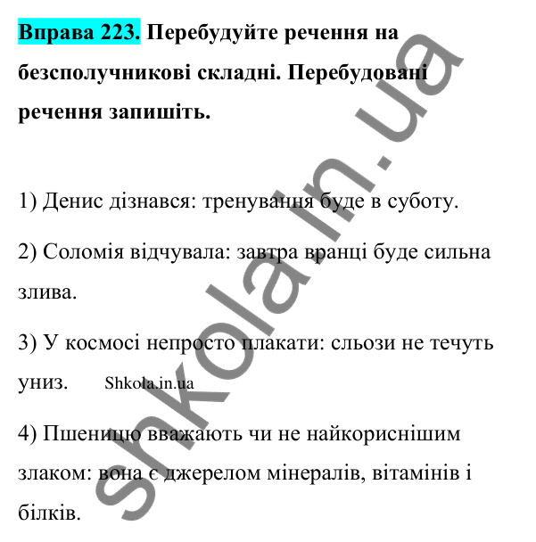 Відповідь до вправи 223 (с. 120) з української мови для 9 класу (Заболотний, 2026): Двокрапка між частинами безсполучникового речення