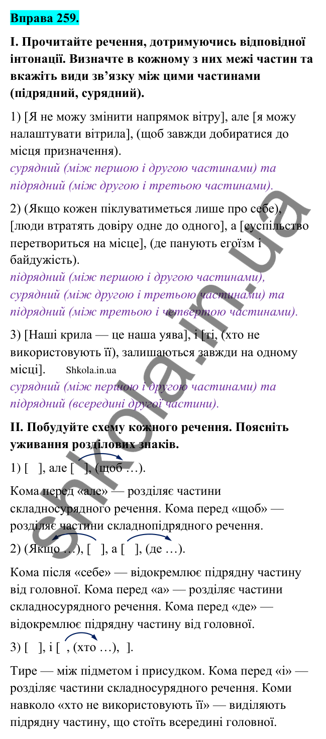 Відповідь до вправи 259 (с. 137) з української мови для 9 класу (Заболотний, 2026): Складне речення із сурядним і підрядним зв’язками