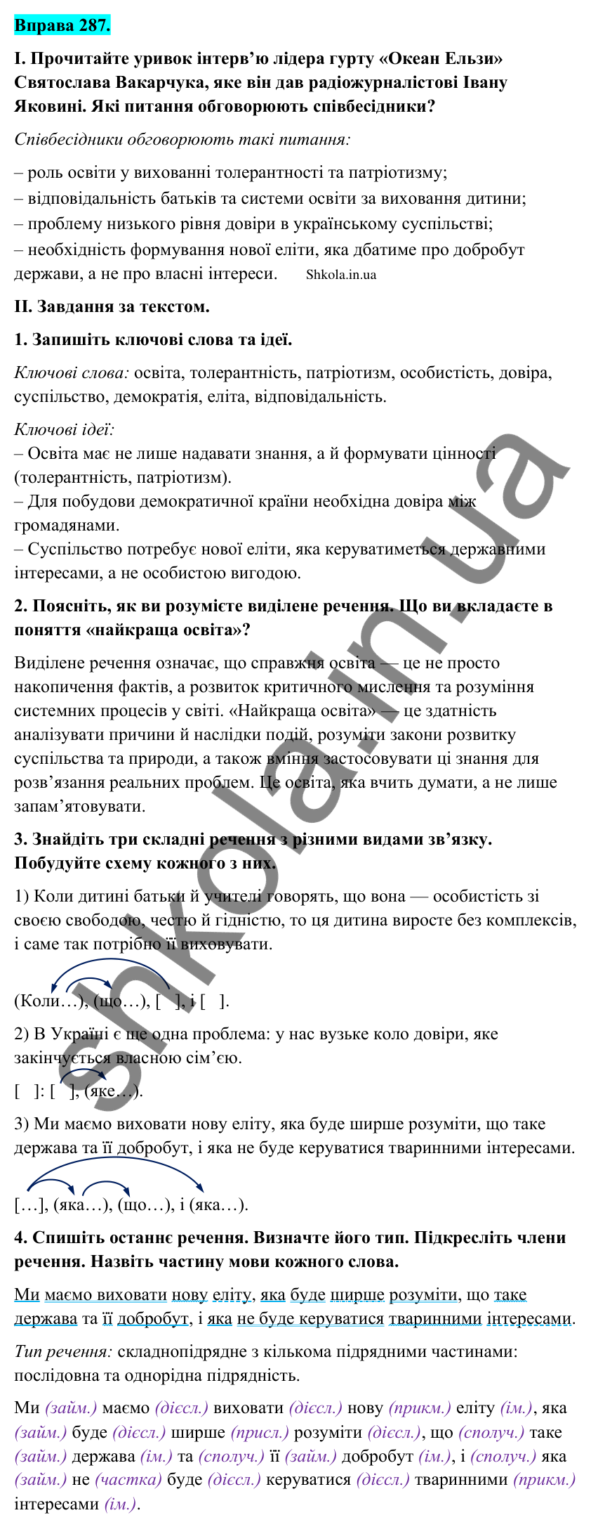 Відповідь до вправи 287 (с. 149) з української мови для 9 класу (Заболотний, 2026): Узагальнення вивченого з теми…