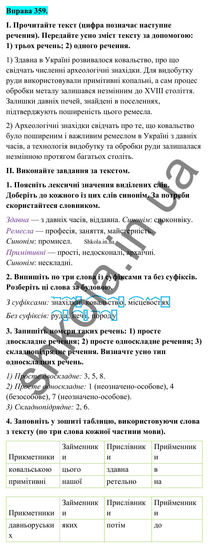 Відповідь до вправи 359 (с. 184) з української мови для 9 класу (Заболотний, 2026): Звук. Слово. Речення. Текст