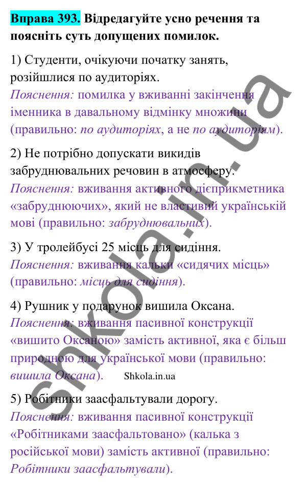 Відповідь до вправи 393 (с. 194) з української мови для 9 класу (Заболотний, 2026): Граматичні помилки з порушенням морфологічних норм