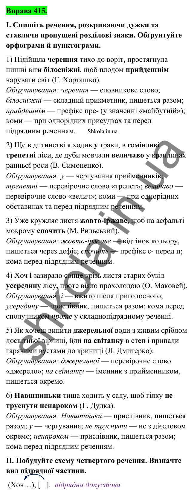 Відповідь до вправи 415 (с. 200) з української мови для 9 класу (Заболотний, 2026): Орфографія