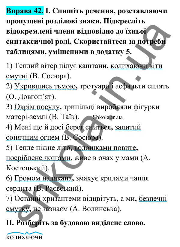 Відповідь до вправи 42 (с. 24) з української мови для 9 класу (Заболотний, 2026): Відокремлені члени речення