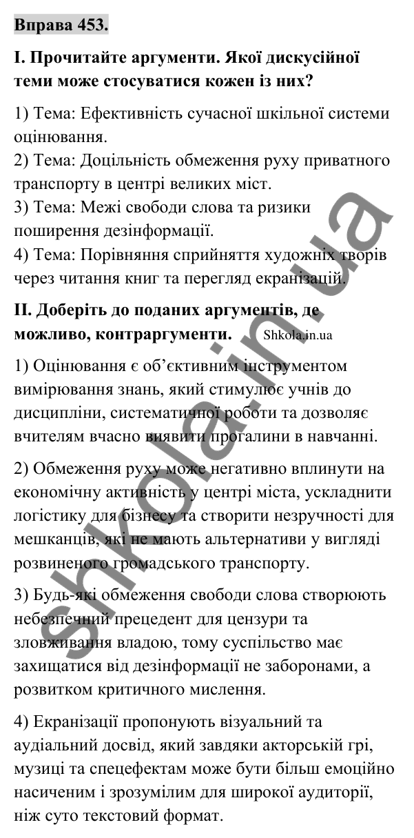 Відповідь до вправи 453 (с. 227) з української мови для 9 класу (Заболотний, 2026): Дискусія як форма колективного…