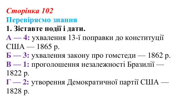 Відповідь до завдання 1 § 14 (с. 102) зі всесвітньої історії для 9 класу, Ладиченко 2026: Громадянська війна у США...