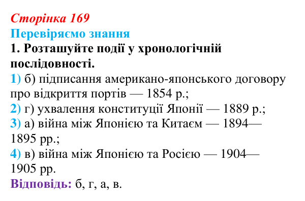 Відповідь до завдання 1 § 24 (с. 169) зі всесвітньої історії для 9 класу, Ладиченко 2026: Пробудження Азії. Доба Мейдзі...