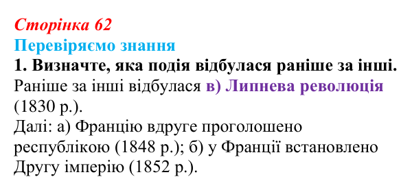Відповідь до завдання 1 § 8 (с. 62) зі всесвітньої історії для 9 класу, Ладиченко 2026: Франція в період Реставрації...