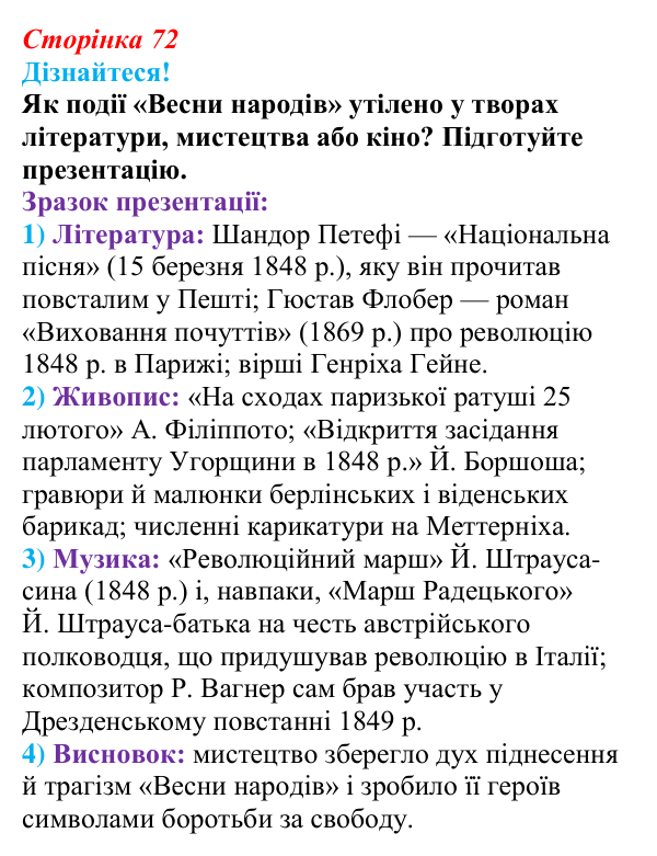 Відповідь до питання 2 на с. 72 (§ 10) зі всесвітньої історії для 9 класу, Ладиченко 2026: «Весна народів» 1848—1849 рр...