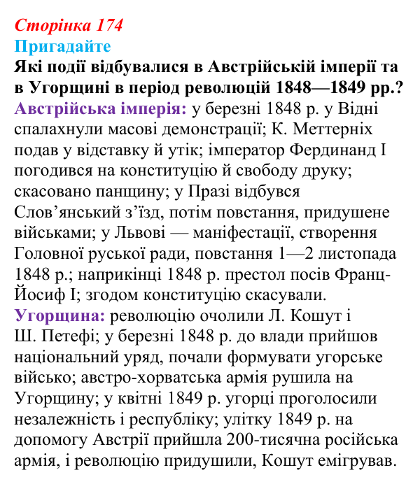 Відповідь до питання 1 на с. 174 (§ 19) зі всесвітньої історії для 9 класу, Полянський 2026: Австро-Угорщина — дуалістична...