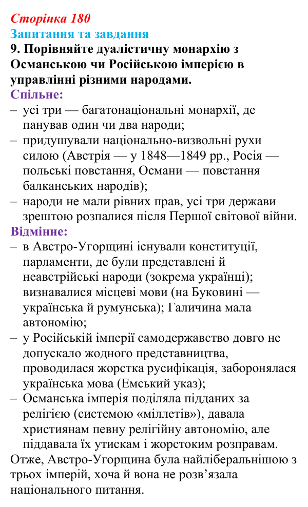 Відповідь до завдання 9 § 19 (с. 180) зі всесвітньої історії для 9 класу, Полянський 2026: Австро-Угорщина — дуалістична...