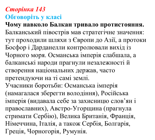 Відповідь до завдання «Обговоріть у класі» § 20 (с. 143) зі всесвітньої історії для 9 класу, Пометун 2026: Які причини...