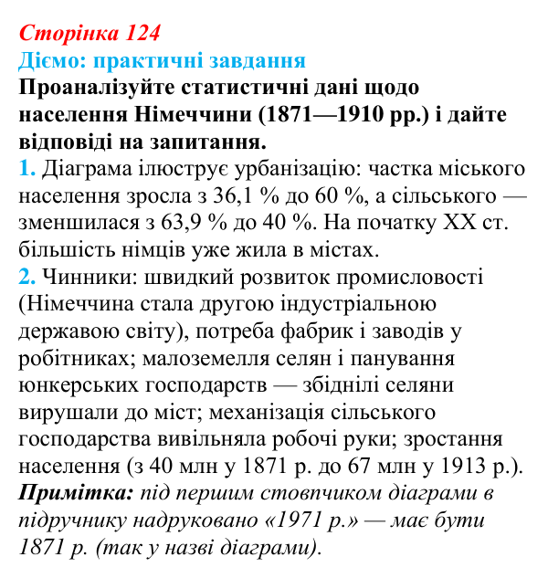 Відповідь до питання 1 на с. 124 (§ 19) зі всесвітньої історії для 9 класу, Щупак 2026: Німецька імперія. Перехід...
