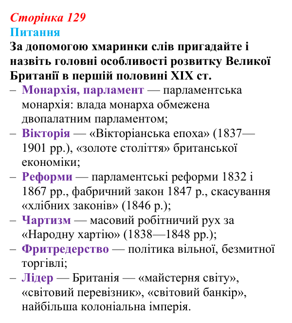 Відповідь до питання 1 на с. 129 (§ 20) зі всесвітньої історії для 9 класу, Щупак 2026: Втрата Великою Британією...