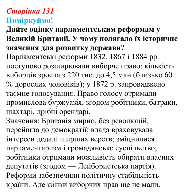 Відповідь до питання 1 на с. 131 (§ 20) зі всесвітньої історії для 9 класу, Щупак 2026: Втрата Великою Британією...