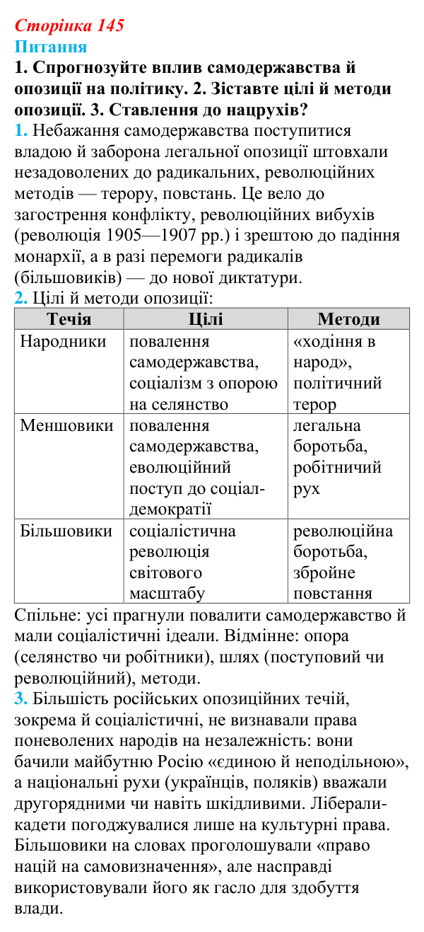 Відповідь до питання 1 на с. 145 (§ 22) зі всесвітньої історії для 9 класу, Щупак 2026: Російська імперія в другій...