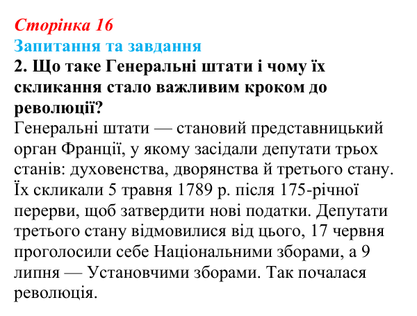 Відповідь до завдання 2 § 2 (с. 16) зі всесвітньої історії для 9 класу, Щупак 2026: Початок Французької революції