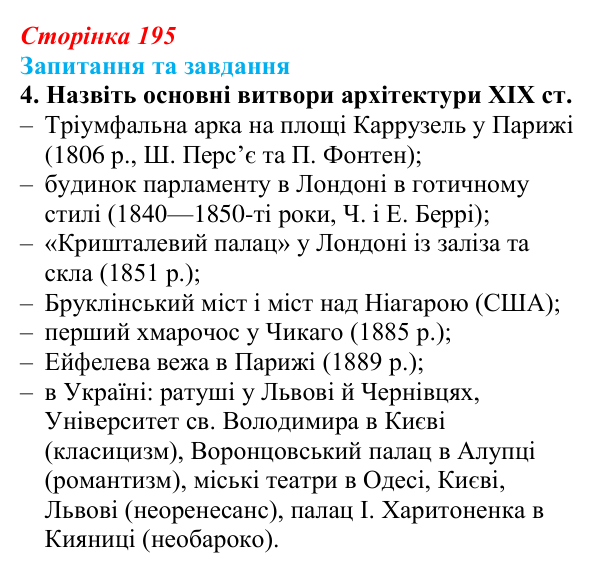 Відповідь до завдання 4 § 30 (с. 195) зі всесвітньої історії для 9 класу, Щупак 2026: Література і мистецтво