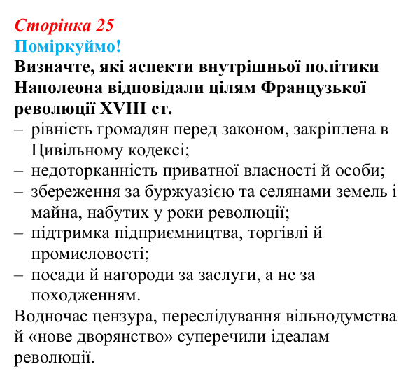 Відповідь до питання 1 на с. 25 (§ 4) зі всесвітньої історії для 9 класу, Щупак 2026: Створення імперії та наполеонівські...