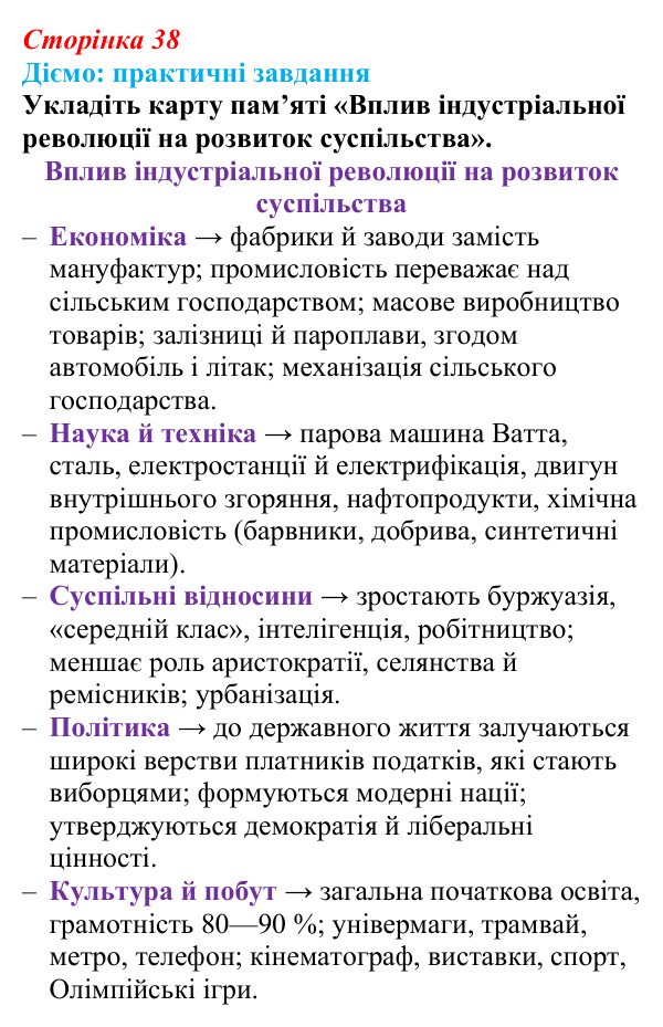Відповідь до питання 2 на с. 38 (§ 7) зі всесвітньої історії для 9 класу, Щупак 2026: Індустріальна революція у країнах...