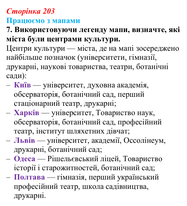 Відповідь до завдання 7 до мапи III (с. 203) зі всесвітньої історії для 9 класу, Васильків 2026: Культура України першої...