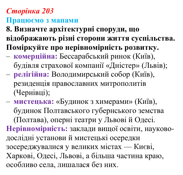 Відповідь до завдання 8 до мапи IV (с. 203) зі всесвітньої історії для 9 класу, Васильків 2026: Культура України середини...