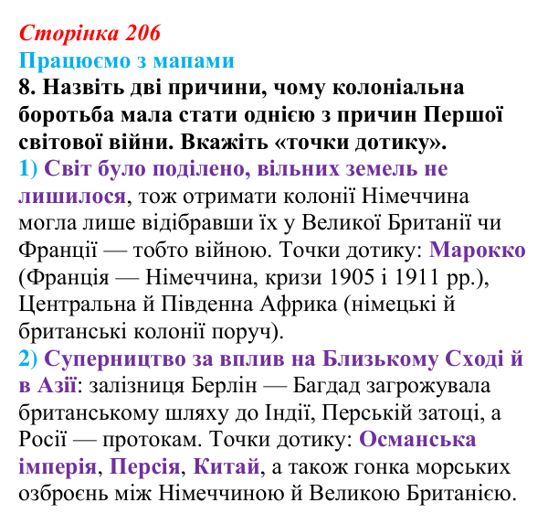 Відповідь до завдання 8 до мапи VI (с. 206) зі всесвітньої історії для 9 класу, Васильків 2026: Світ на початку XX ст.