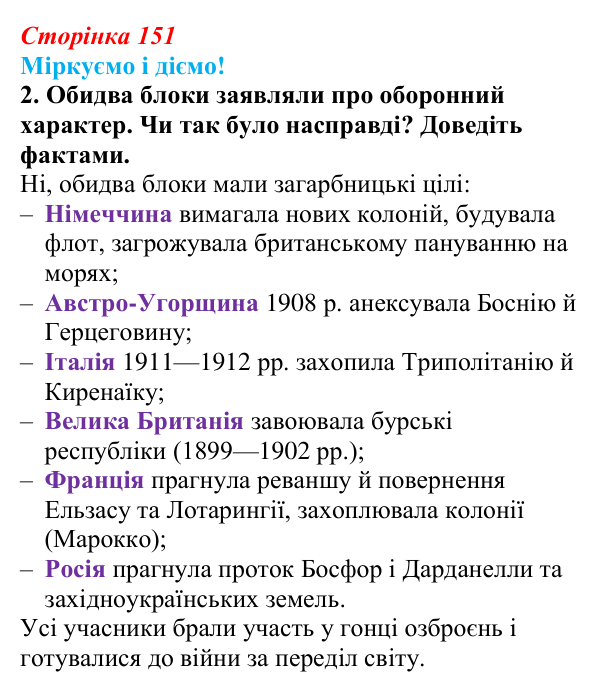 Відповідь до завдання 2 § 19 (с. 151) зі всесвітньої історії для 9 класу, Васильків 2026: Міжнародні відносини наприкінці...