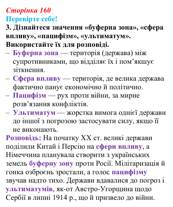 Відповідь до завдання 3 «Перевірте себе» § 20 (с. 160) зі всесвітньої історії для 9 класу, Васильків 2026: Міжнародні...