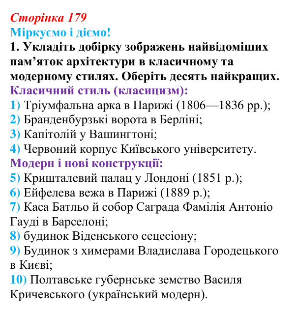 Відповідь до завдання 1 § 22 (с. 179) зі всесвітньої історії для 9 класу, Васильків 2026: Мистецтва. Масова культура...
