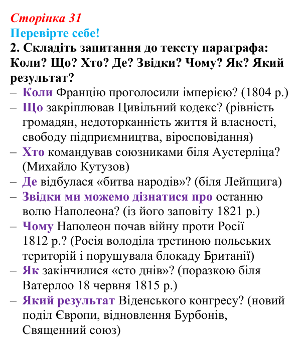 Відповідь до завдання 2 «Перевірте себе» § 3 (с. 31) зі всесвітньої історії для 9 класу, Васильків 2026: Імперія...