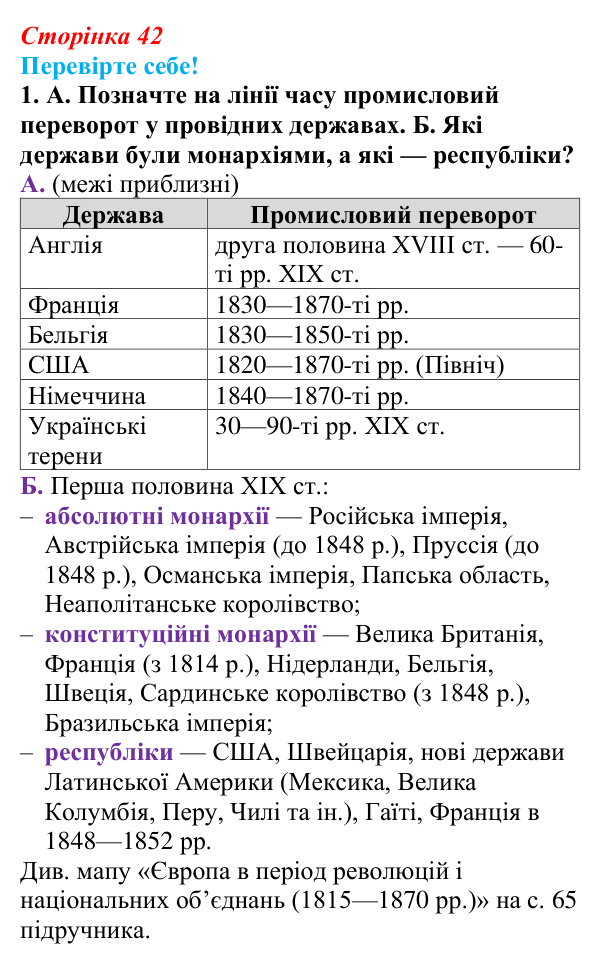 Відповідь до завдання 1 «Перевірте себе» § 4 (с. 42) зі всесвітньої історії для 9 класу, Васильків 2026: Індустріальна...