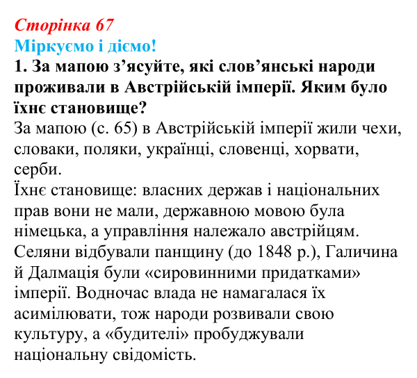 Відповідь до завдання 1 § 8 (с. 67) зі всесвітньої історії для 9 класу, Васильків 2026: «Весна народів» у Європі